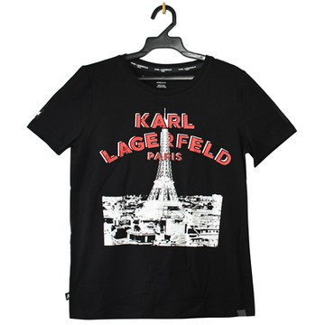KARL LAGERFELD 負片風巴黎鐵塔棉質短T(黑)