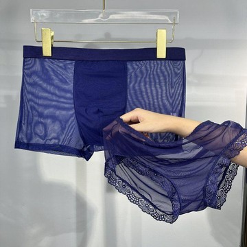 8943 位老客回訪💥大碼情侶內褲純欲網紗透明性惑一男一女夏季冰絲短褲頭套裝潮雙人QAUW