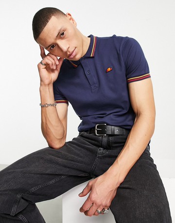 ellesse Rooks polo shirt with pipe collar in navy-Blue