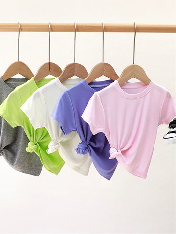 嬰兒童裝t恤男童泳衣短袖T恤夏裝冰絲薄款體恤半袖男寶寶糖果色潮