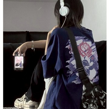 【董小姐】100%純棉T恤 韓系上衣 個性印花短袖 oversize寬鬆上衣美式復古上衣 元氣少女短袖 落肩上衣 甜酷T