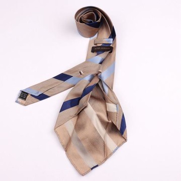 意式那不勒斯純手工卷邊無襯七折真絲領帶卡其條紋蠶絲輕薄飄逸