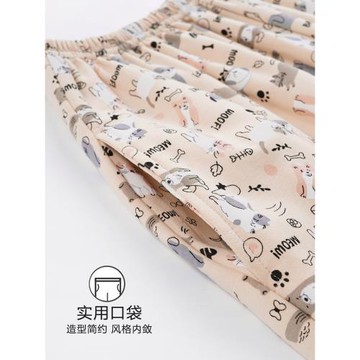 浪莎帶胸墊睡衣女春秋季純棉可愛長袖免穿文胸休閑大碼家居服套裝