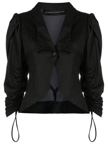 Gloria Coelho - spread-collar puff-sleeves fitted jacket - women - Cotton/Polyamide/Spandex/Elastane - 44 - Black