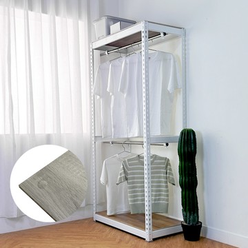 【空間特工】開放式吊衣櫃90x45x180 免螺絲角鋼架 落地衣架 吊衣架白角鋼｜波霧灰層板