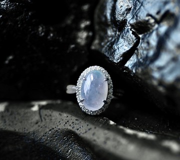 |仙氣紫飄花|A貨翡翠高冰起膠紫飄花大蛋面13mm純銀鍍18k戒指