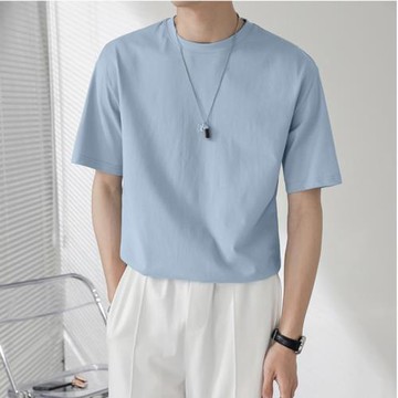 夏季短袖T桖男ins輕熟風微寬質感休閑純棉短袖純色半袖百搭打底衫