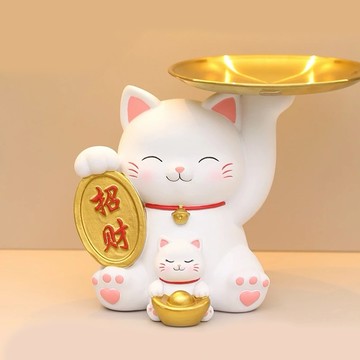 喵財進寶🐱【保庇BOBEE】親子招財貓托盤擺飾 鑰匙收納 招財擺飾 入厝禮物 喬遷禮物 彌月禮