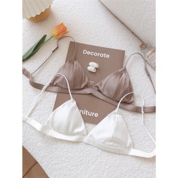 蠶絲肌雙面真絲法式三角杯內衣超薄夏季美背細肩帶小胸文胸不空杯