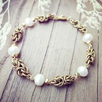 VIIART。穗結。珍珠黃銅手鍊