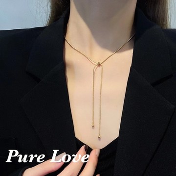 Pure Love樂芙 /正韓 鈦鋼【316L醫療鋼】G01147抽拉可調節蛇骨鎖骨鏈 短項鏈 / 金 銀