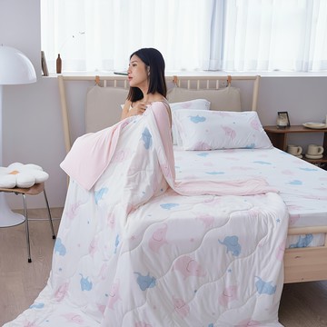 BUHO 布歐 激凍冰紗竹纖維涼被  單人(200 x 150cm)  漂浮愛樂芬 白色 + 粉色
