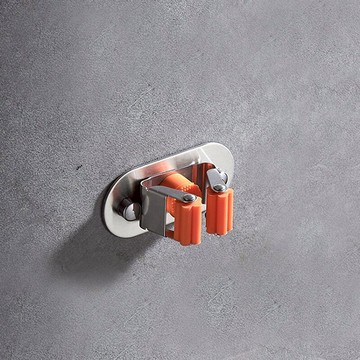 1006B 免釘304不鏽鋼掃帚架1檔 附免釘膠(12g)+輔助貼&螺絲 雙安裝 無痕貼 免鑽 免打孔