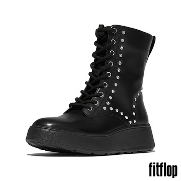 【FitFlop】F-MODE 水鑽飾邊皮革綁帶厚底切爾西靴-女(黑色)