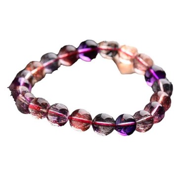 天然超七水晶手鏈女款紫發晶金草莓晶手串三輪骨干水晶云母片手飾