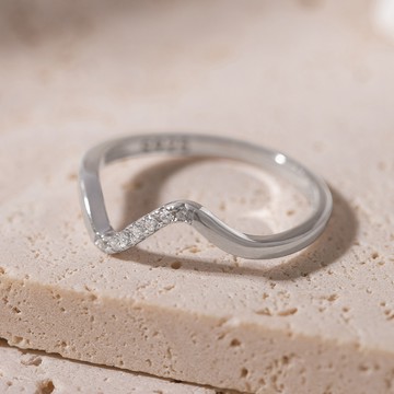 [925純銀]MARIGOLD心跳閃動波浪鑲鑽戒指【KMD438】-銀