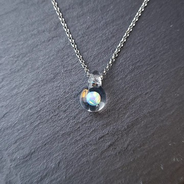 迷你 蛋白石 澳寶 星球 手工 玻璃 純銀項鍊