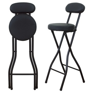 【頂堅】高背(皮革沙發椅座)高腳折疊椅/摺疊吧台椅/休閒餐椅(黑色)-座高70cm黑色