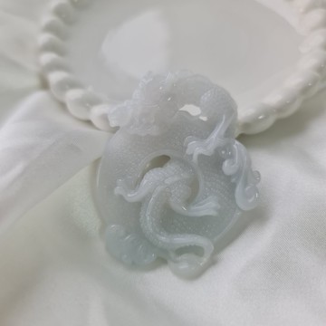 細糯 天空藍 鏤空龍形平安扣 吊墜 掛飾 | 天然緬甸玉A貨翡翠