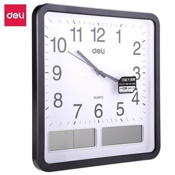 得力8823現代簡約創意掛鐘萬年歷溫濕度創意時鐘低噪音掛鐘批發【Snowbelle優選】