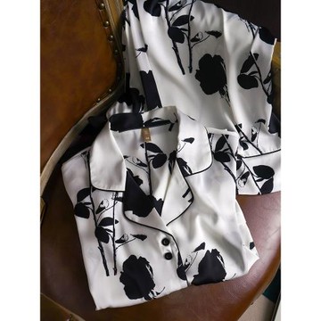 真絲睡衣套裝女水墨畫春秋款100%桑蠶絲高級感夏季薄款中袖家居服