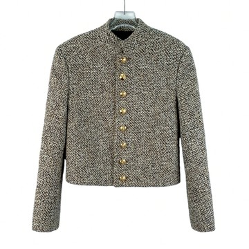 (S) celine質感羊毛金釦排扣毛呢棕色外套