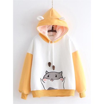 秋冬加絨加厚衛衣2024新款初中高中學生可愛倉鼠爪子刺繡連帽外套