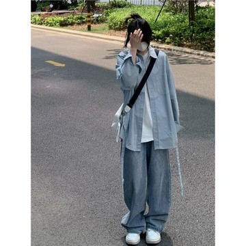 美式復古微喇牛仔褲男款直筒夏季oversize褲子工裝日系寬松闊腿褲