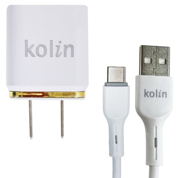 Kolin 歌林 快速充電套組 3.1A雙埠USB充電器 + 充電傳輸線 1m  白色  1組