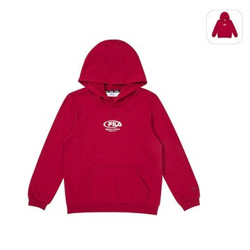【FILA】KIDS 孩童款 長袖連帽T恤-深紅 1TEZ-8401-RD