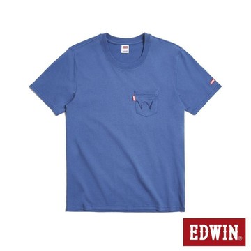 EDWIN 男裝 口袋W繡花短袖T恤 (灰藍色)