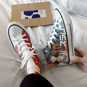 灌籃高手涂鴉高幫帆布鞋女夏季新款情侶款街拍學生板鞋ins潮