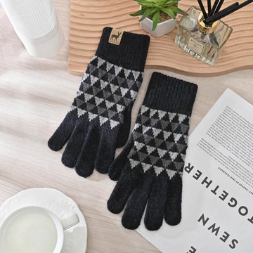 CB男士幾何皮標單層手套-新丈青