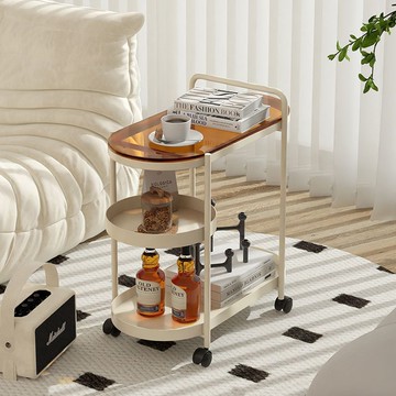 快速出貨 可開發票 沙發邊幾可移動網紅奶油風客廳小推車雙層置物架創意迷你茶幾帶輪