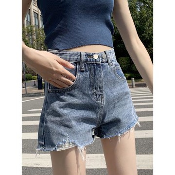 2025新款破洞牛仔短褲女夏季薄款ins高腰顯瘦寬松網紅闊腿a字熱褲