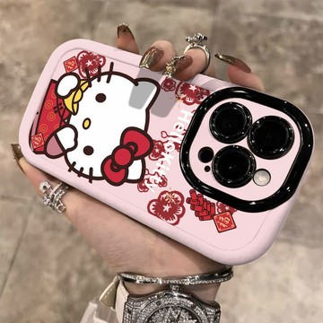 Kitty手機殼🎀 高級感凱蒂貓拜年適用蘋果15promax手機殼iphone14全包13/12/11/x 手機保護套