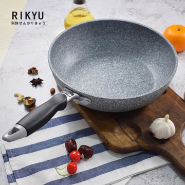 Rikyu日本利休麥飯石不粘鍋炒鍋家煎鍋用炒菜電磁爐燃氣灶平底鍋