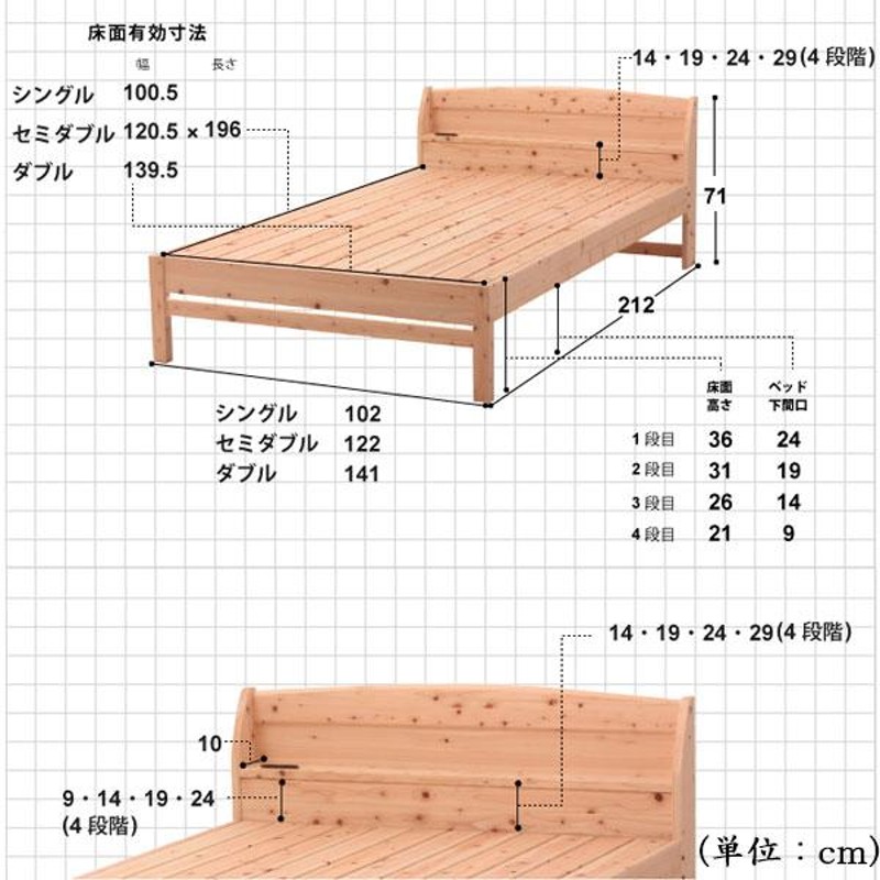 檜すのこベッド スノコベッド 簀子仕様 SDサイズ セミダブル ヒノキ