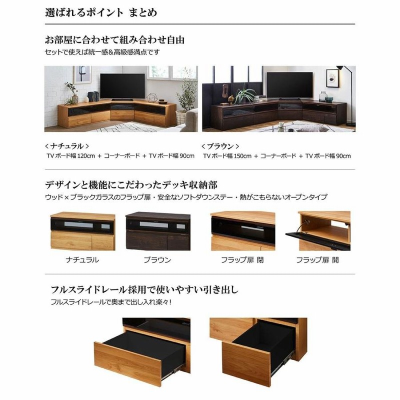 TVボード コーナーボード 3点セット ナチュラル ダークブラウン