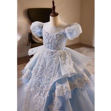 女童禮服輕奢小眾高端公主裙花童婚紗蓬蓬裙兒童主持人鋼琴演出服