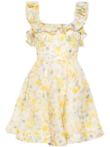 ZIMMERMANN - Harmony ruffled mini dress - women - Cotton/Silk/Linen/Flax - 3 - Yellow