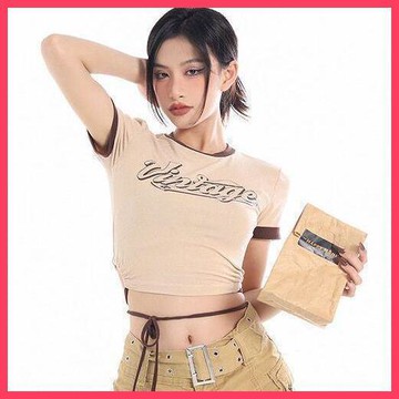 🌈ATC✨🔣辣妹短版露臍上衣 黑白拼接撞色短袖T恤 女生夏天衣服 短款 上衣女 短袖 露臍上衣 t恤女