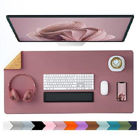 Aothia Office Desk Pad, Natural Cork ＆ PU Leather Dual Side Large Mouse Pad, Laptop Desk Table Protector Writing Mat Easy Clean Waterproof for Office