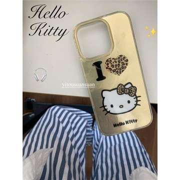 一頭蒜蒜|韓國ins時髦高級金色愛心豹紋kt貓雙層手機殼適用iPhone16promax全包邊蘋果15防摔14保護套新款可愛
