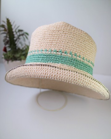 時尚設計米白色草帽遮陽帽拉菲草帽帽子勾針鉤針手工編織禮物客製
