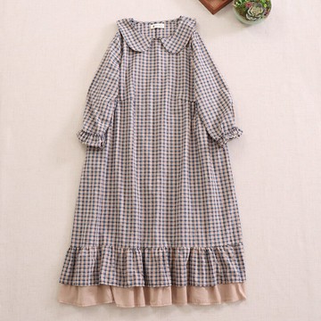 【巴黎精品】現貨+預購 連身裙日系洋裝-格子娃娃領拼接假兩件女裙子2色a1ed83