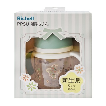 Richell 利其爾 HE PPSU寬口雙握哺乳奶瓶 160ml  繁花翼  繁花翼 綠色 + 白色 + 透明色  1個