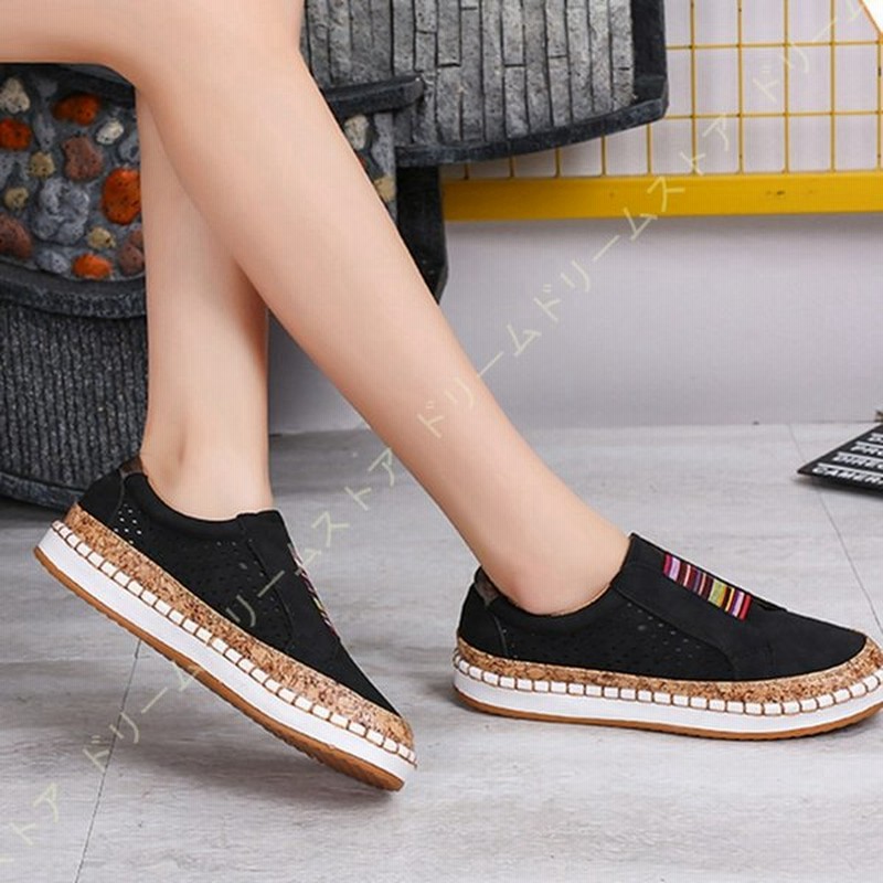 スリッポン スニーカー シューズ ローカット フラット 赤 黒 白 スニーカー レディース スリッポン デッキシューズ 厚底 フラットソール ぺたんこ靴 カジュアル 通販 Lineポイント最大0 5 Get Lineショッピング