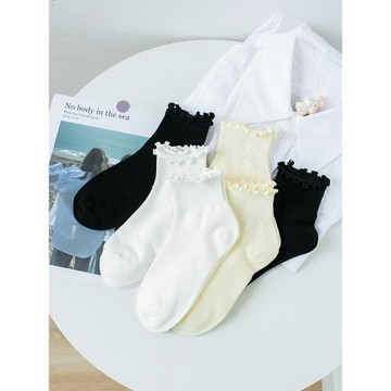 襪子女春夏黑白短襪少女卷邊純色棉襪網紅日系潮ins學院風中筒襪
