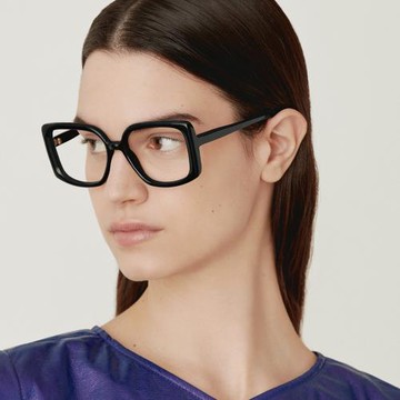 【GIGI Studios】復古時髦超大方框光學眼鏡(黑 - SIRA-6659/1)